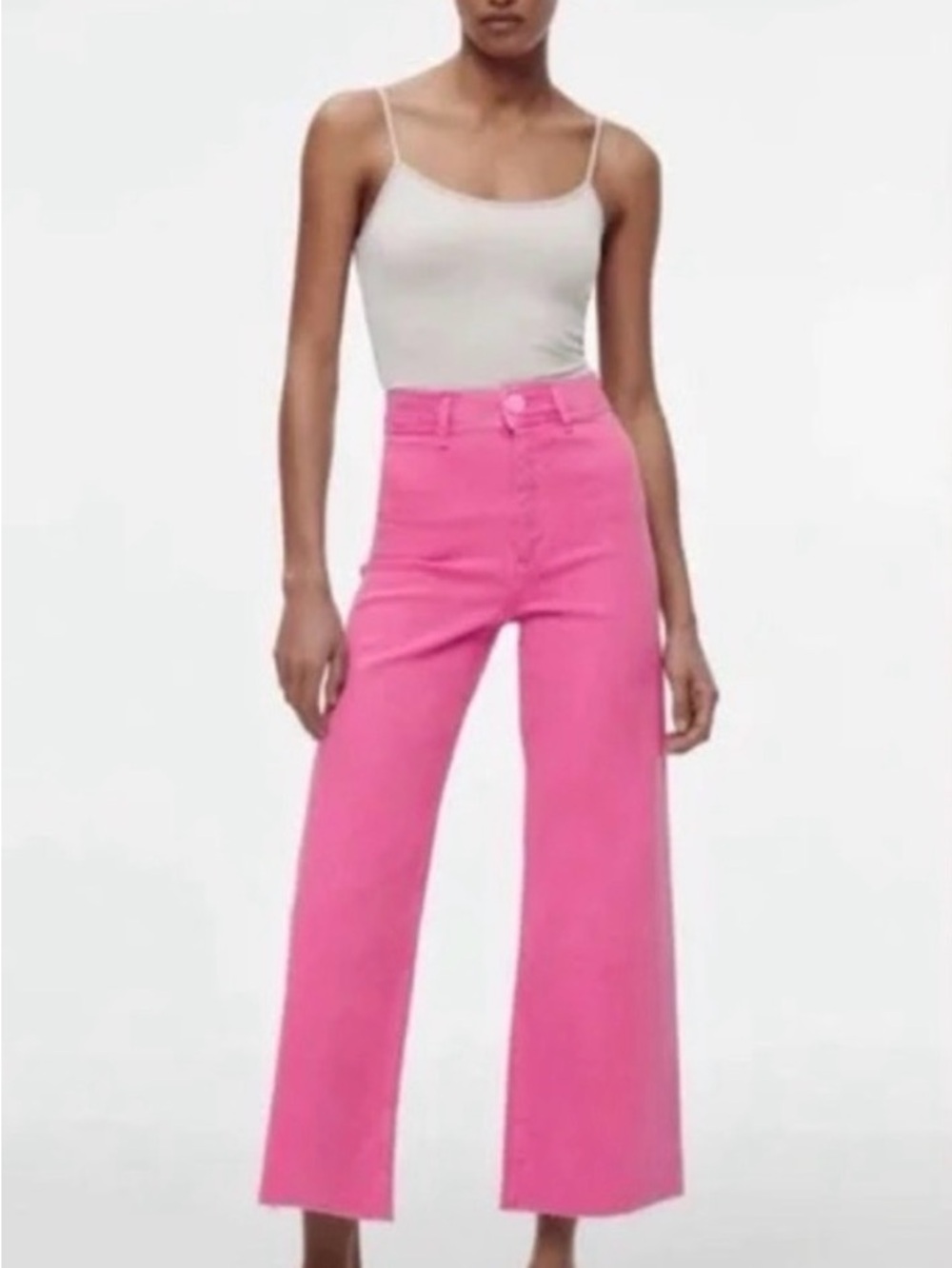 Zara High-Rise Marine Wide Leg Jeans - Pink Sz 14